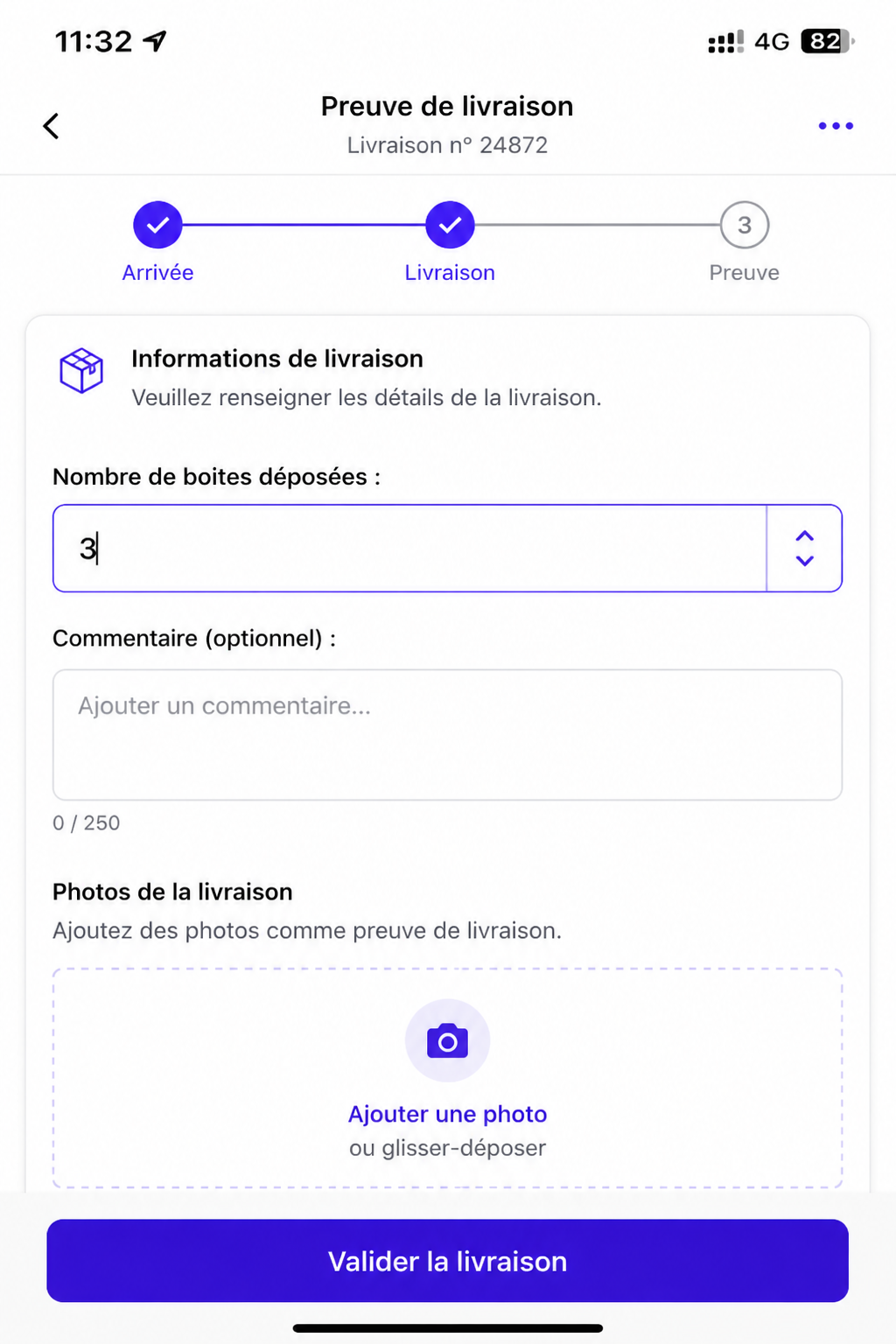 Champ Nombre de boîtes déposées
