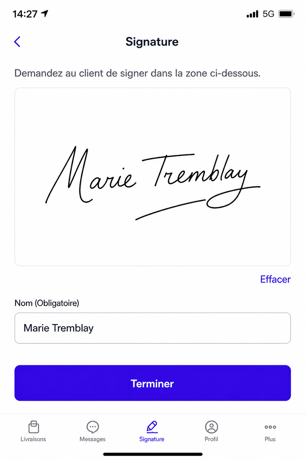 Signature et nom du destinataire